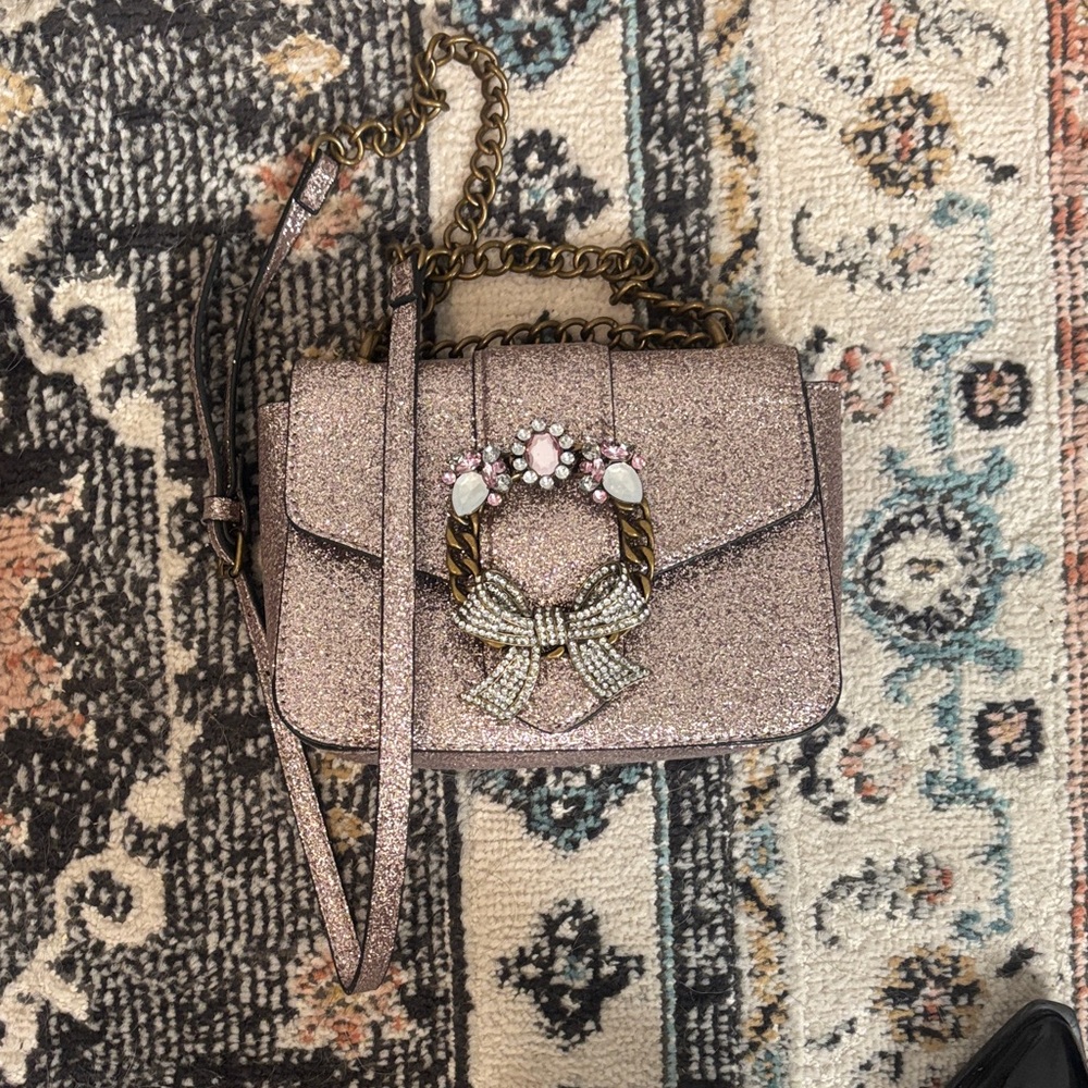 Aldo Glittery Pink Mini Bag with Bow and Chain - Picture 2 of 6